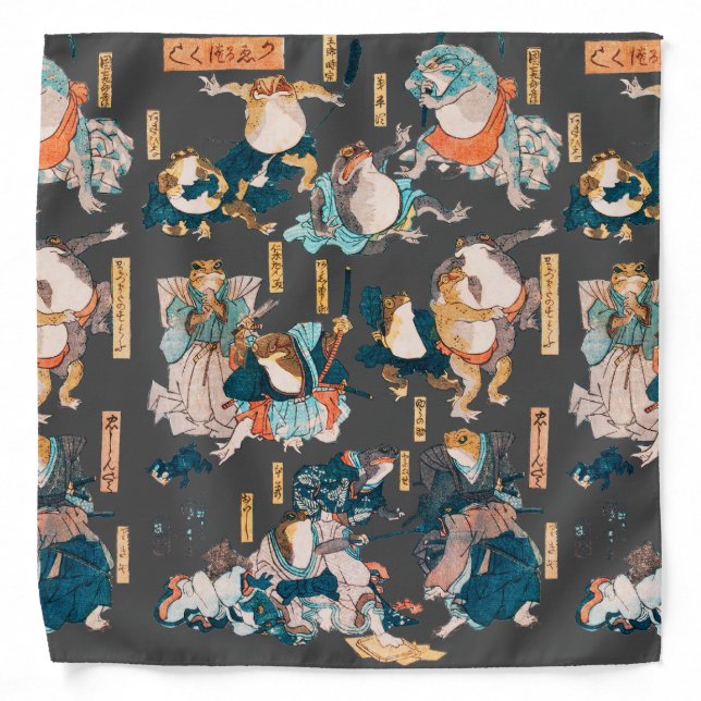 Japanese Frog ukiyo-e Froggies Bandana (Front)