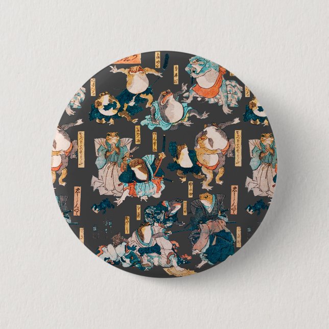 Japanese Frog ukiyo-e Froggies Button (Front)