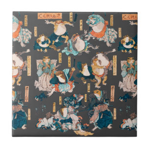 Japanese Frog ukiyo-e Froggies Ceramic Tile
