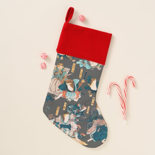 Japanese Frog ukiyo-e Froggies Christmas Stocking (Front)