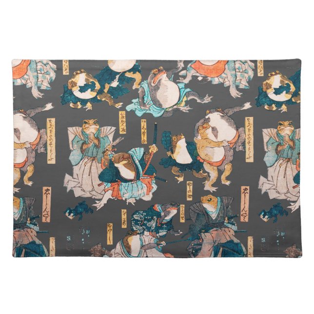 Japanese Frog ukiyo-e Froggies Cloth Placemat (Front)
