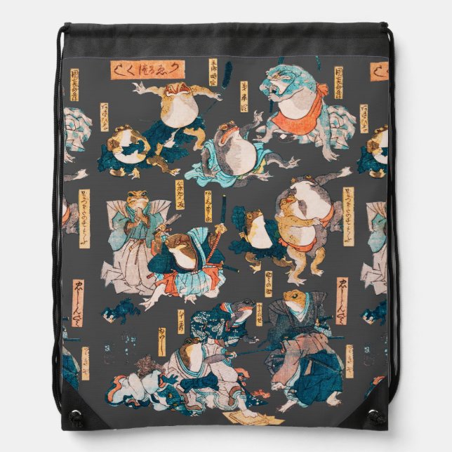 Japanese Frog ukiyo-e Froggies Drawstring Bag (Front)
