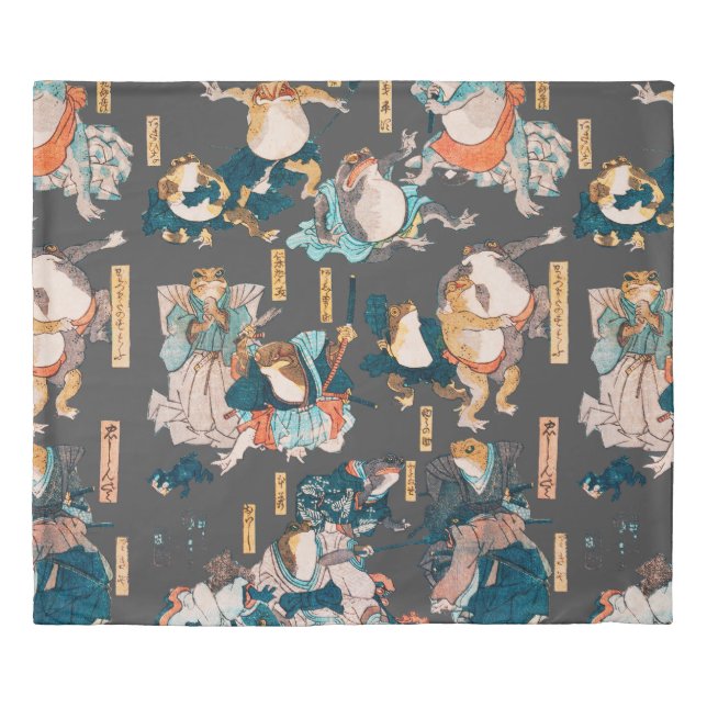 Japanese Frog ukiyo-e Froggies Duvet Cover (Front)