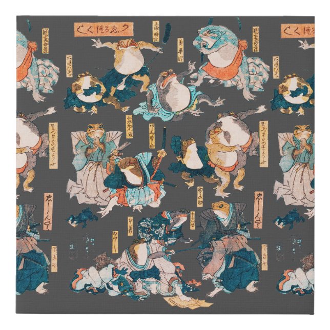 Japanese Frog ukiyo-e Froggies Faux Canvas Print (Front)