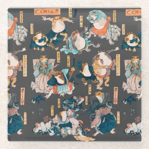 Japanese Frog ukiyo_e Froggies Glass Coaster