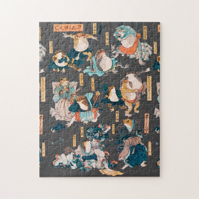 Japanese Frog ukiyo-e Froggies Jigsaw Puzzle (Vertical)