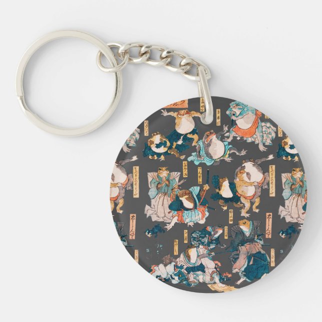 Japanese Frog ukiyo-e Froggies Keychain (Front)