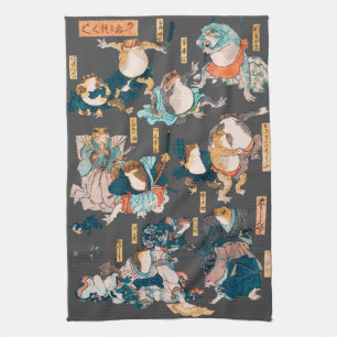 Japanese Frog ukiyo-e Froggies Kitchen Towel