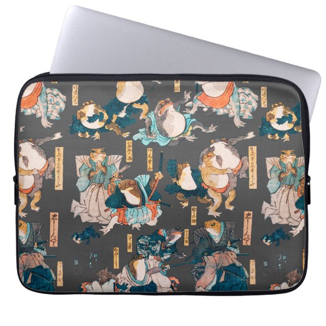 Japanese Frog ukiyo-e Froggies Laptop Sleeve (Front)