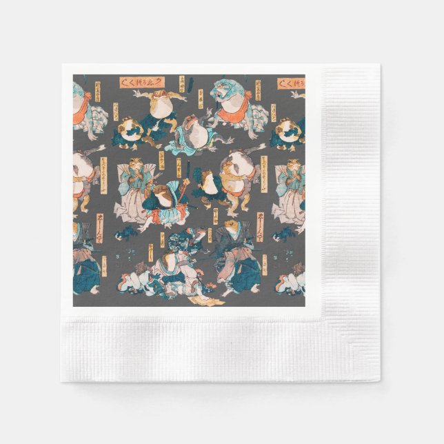 Japanese Frog ukiyo-e Froggies Napkins (Front)