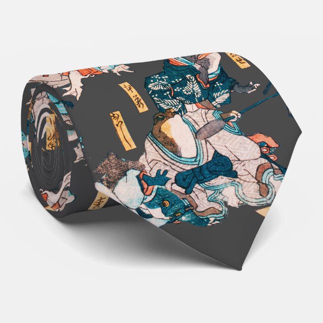 Japanese Frog ukiyo-e Froggies Neck Tie (Rolled)