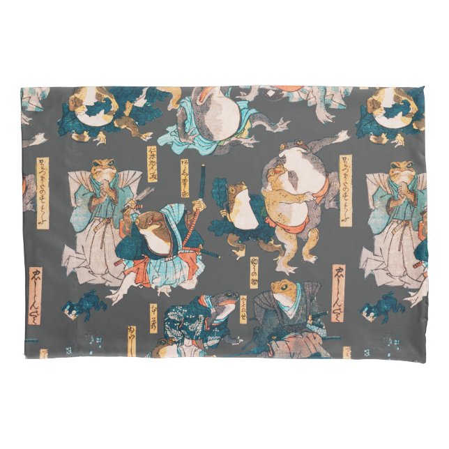 Japanese Frog ukiyo-e Froggies Pillow Case (Front)