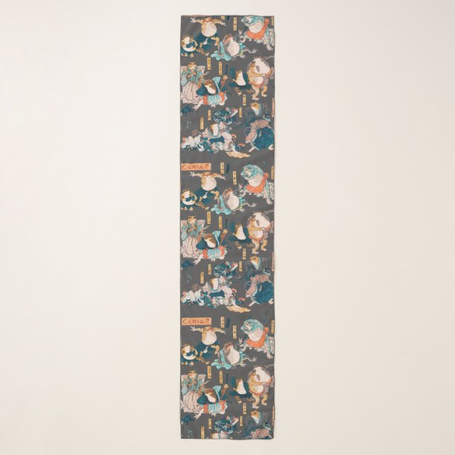 Japanese Frog ukiyo-e Froggies Scarf (Front)