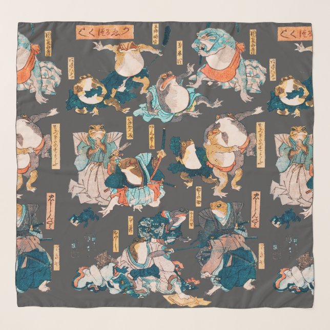 Japanese Frog ukiyo-e Froggies Scarf (Front)