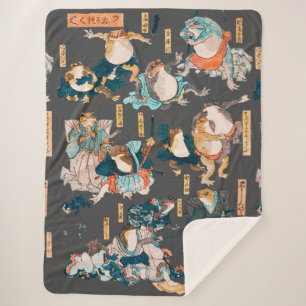 Japanese Frog ukiyo-e Froggies Sherpa Blanket