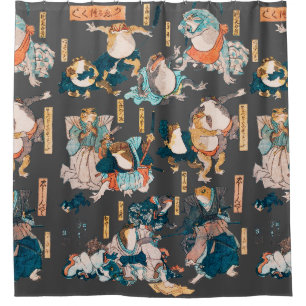 Japanese Frog ukiyo-e Froggies Shower Curtain