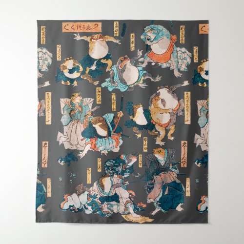 Japanese Frog ukiyo_e Froggies Tapestry