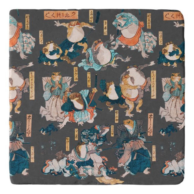 Japanese Frog ukiyo-e Froggies Trivet (Front)