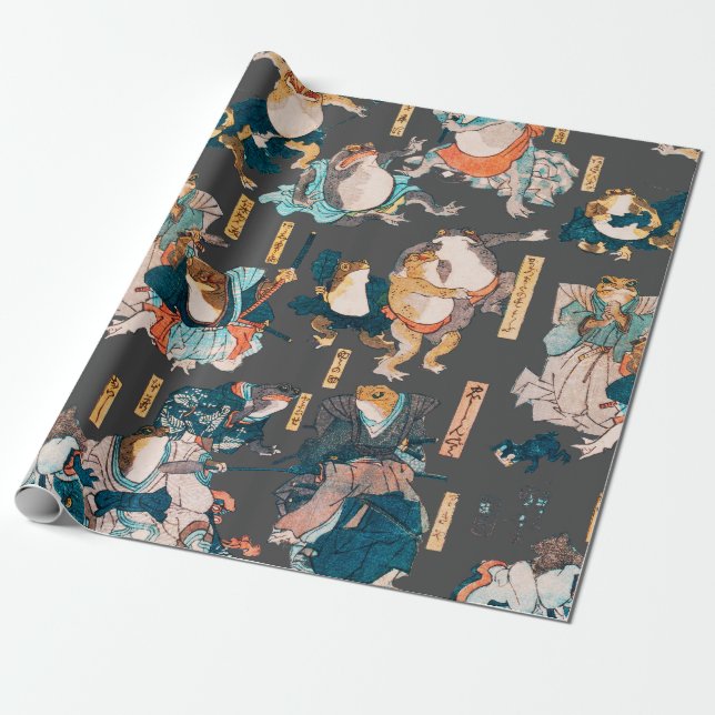 Japanese Frog ukiyo-e Froggies Wrapping Paper (Unrolled)