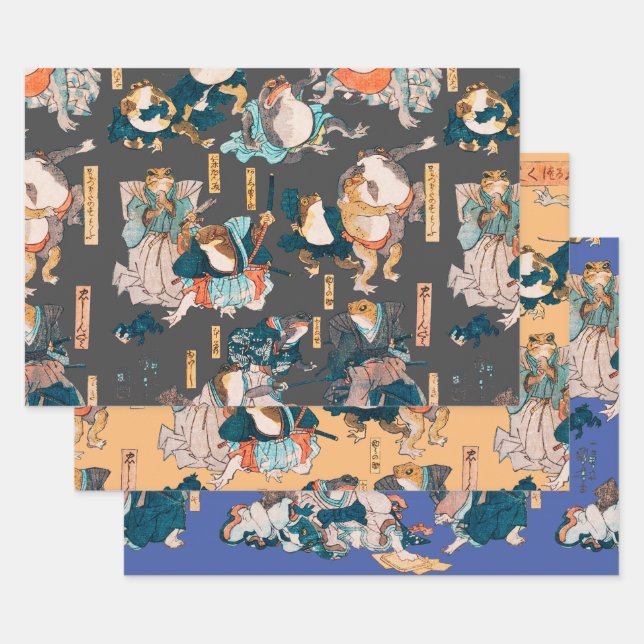 Japanese Frog ukiyo-e Froggies Wrapping Paper Sheets (Set)