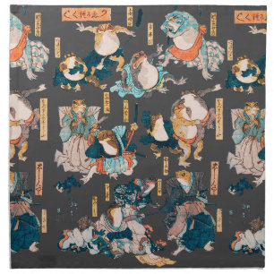 Japanese Frog Woodblock Print Kuniyoshi Ukiyo-e Cloth Napkin