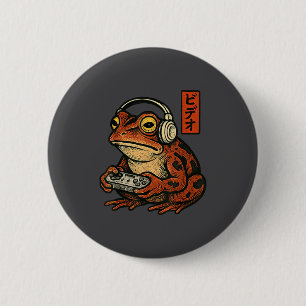 Japanese Gamer Frog Art Men Women Boys Funny Vinta Button