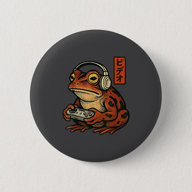 Japanese Gamer Frog Art Men Women Boys Funny Vinta Button (Front)