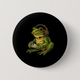 Japanese Gamer Frog Art Men Women Boys Funny Vinta Button