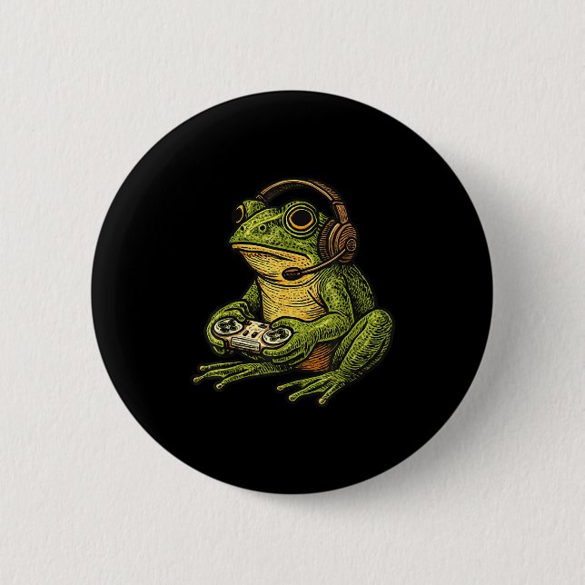 Japanese Gamer Frog Art Men Women Boys Funny Vinta Button (Front)
