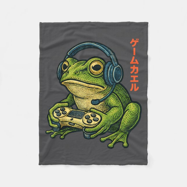 Japanese Gamer Frog Art Men Women Boys Funny Vinta Fleece Blanket (Front)