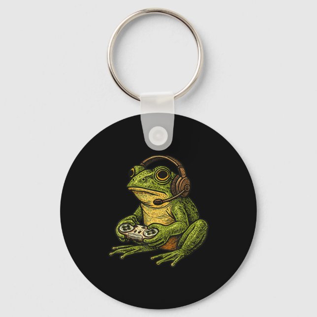 Japanese Gamer Frog Art Men Women Boys Funny Vinta Keychain (Front)