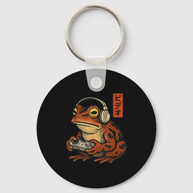 Japanese Gamer Frog Art Men Women Boys Funny Vinta Keychain (Front)