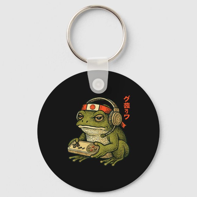 Japanese Gamer Frog Art Men Women Boys Funny Vinta Keychain (Front)