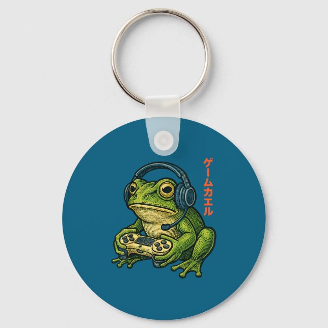 Japanese Gamer Frog Art Men Women Boys Funny Vinta Keychain (Front)