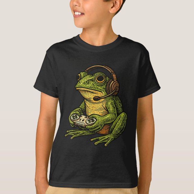 Japanese Gamer Frog Art Men Women Boys Funny Vinta T-Shirt (Front)