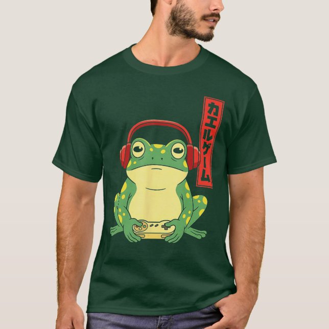 Japanese Gamer Frog Art Men Women Boys Funny Vinta T-Shirt (Front)