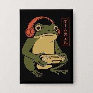 Japanese Gamer Frog Funny Vintage Gaming Button