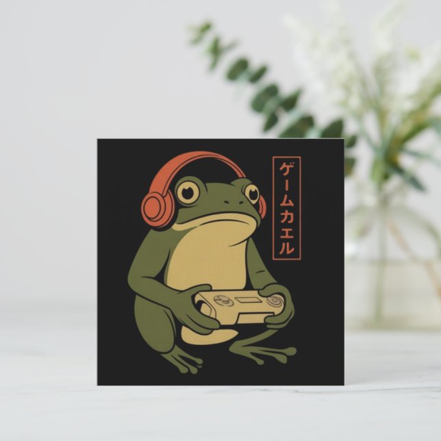 Japanese Gamer Frog Funny Vintage Gaming  Invitation (Standing Front)