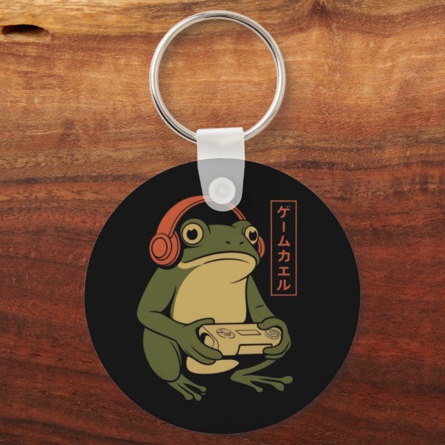 Japanese Gamer Frog Funny Vintage Gaming  Keychain (Front)