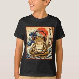 Japanese Gaming Frog Great Wave Graphic Art T-Shirt
