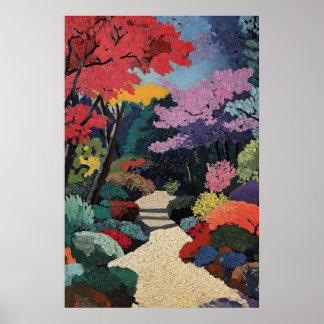 Japanese Garden Art Print Vibrant Impressionist