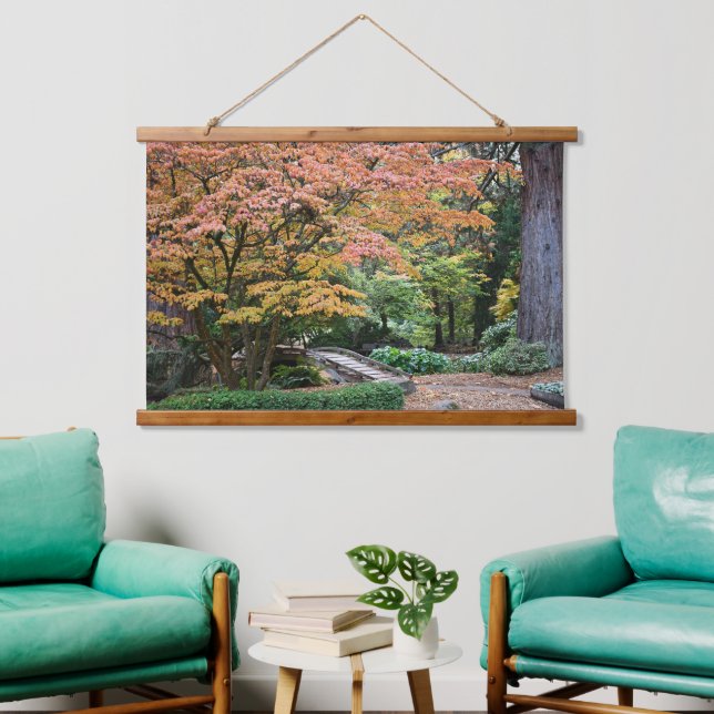 Japanese Garden Autumn Leaf Color Landscape Hanging Tapestry (Living Room)