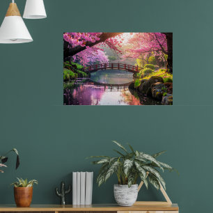 Japanese Garden, Cherry Blossom Season. Poster