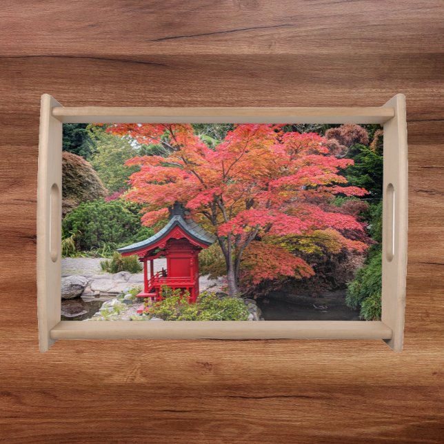 Japanese Garden Colorful Autumn Leaves Serving Tray (In Situ)