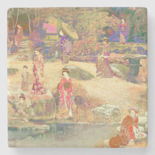 Japanese Garden II / Washed Ed Stone Postcards Coaster