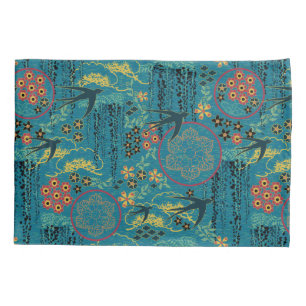 Japanese Garden in Teal Pillow Case