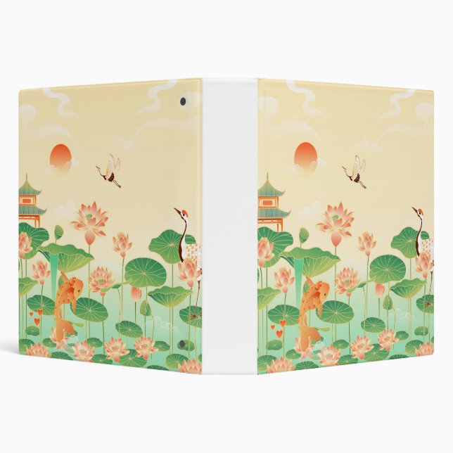 Japanese Garden Koi Pond and Waterlilies Art 3 Ring Binder (Background)