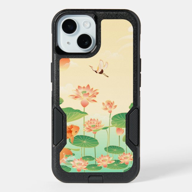 Japanese Garden Koi Pond and Waterlilies Art iPhone 15 Case (Back)