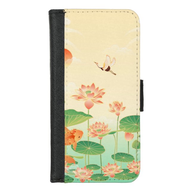 Japanese Garden Koi Pond and Waterlilies Art iPhone Wallet Case (Front)