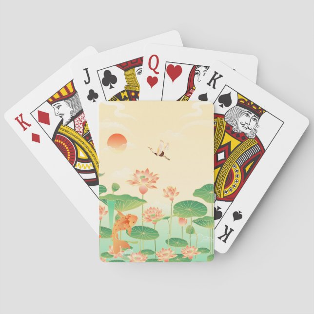 Japanese Garden Koi Pond and Waterlilies Art Poker Cards (Back)